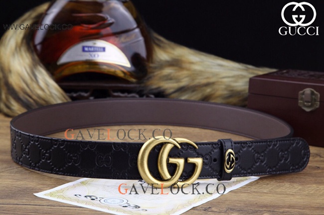 Gucci Black Leather Belt Gold Rotary Buckle Made In Italy
